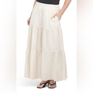 NWT ✨ Cream Linen Tiered Eyelet Maxi Skirt
